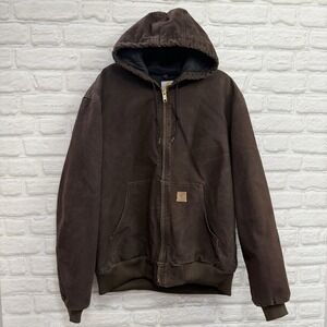 Vtg Carhartt Jacket J130 DKB Men's Sz Large Tall Quilted Duck Canvas Hooded Y2K